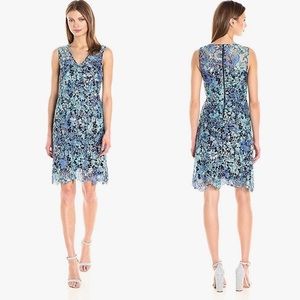 T Tahari Elora True Navy Blue Floral Lace Sleeveless V-Neck Dress 6 💙LIKE NEW!
